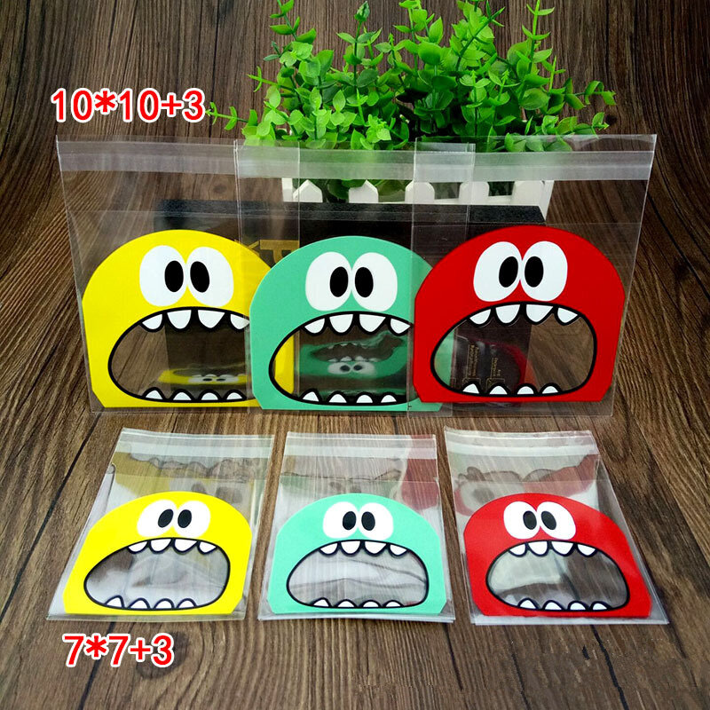 50Pcs Cute Big Teeth Mouth Monster Plastic Bag Wedding Birthday Cookie Candy Gift Packaging Bags OPP Self Adhesive Party Favors