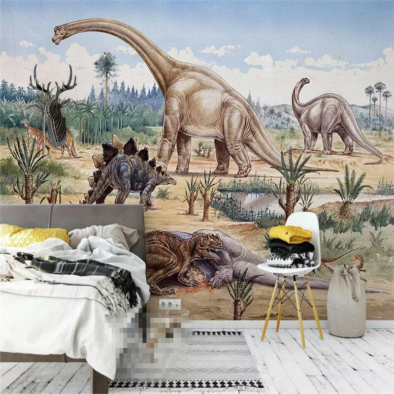 Aangepaste Mural Behang Dinosaurus Wereld Kinderkamer Achtergrond Muur