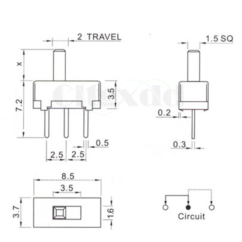 Cltgxdd-Mini interruptor deslizante Vertical, On-off Toggle, Posição 2 SPDT, 1P2T, 3 Pin Painel PCB, SS12D00G3, 1 peça