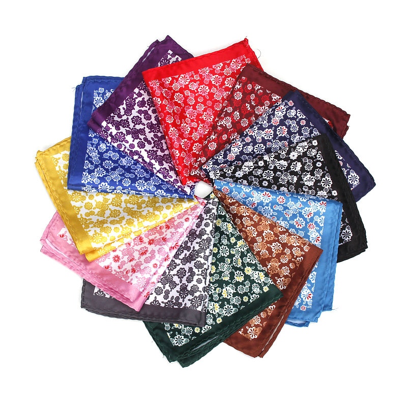 Brand New Men's Handkerchief Classic Flower Print Pocket Square Soft Silk Hankies Wedding Party Business Hanky Chest Towel Gift