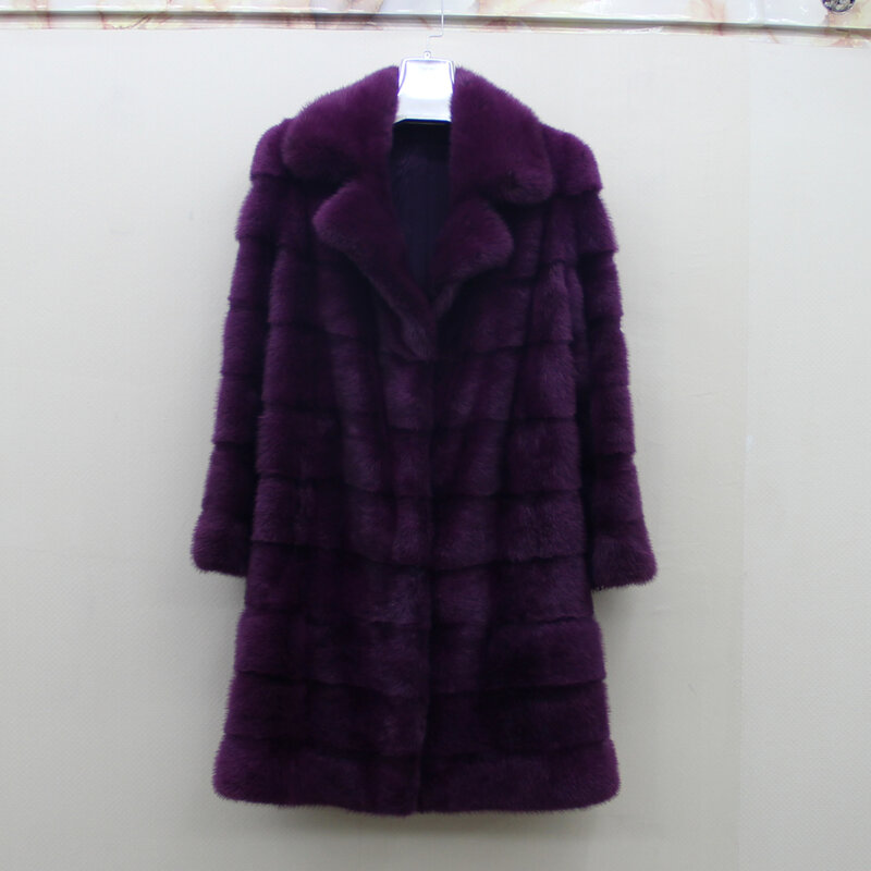 Real Female Mink Fur Coat Mink Fur Long Women Coat  Winter Long Slim Warm  Plus Size Long Sleeves Mink Fur Jacket