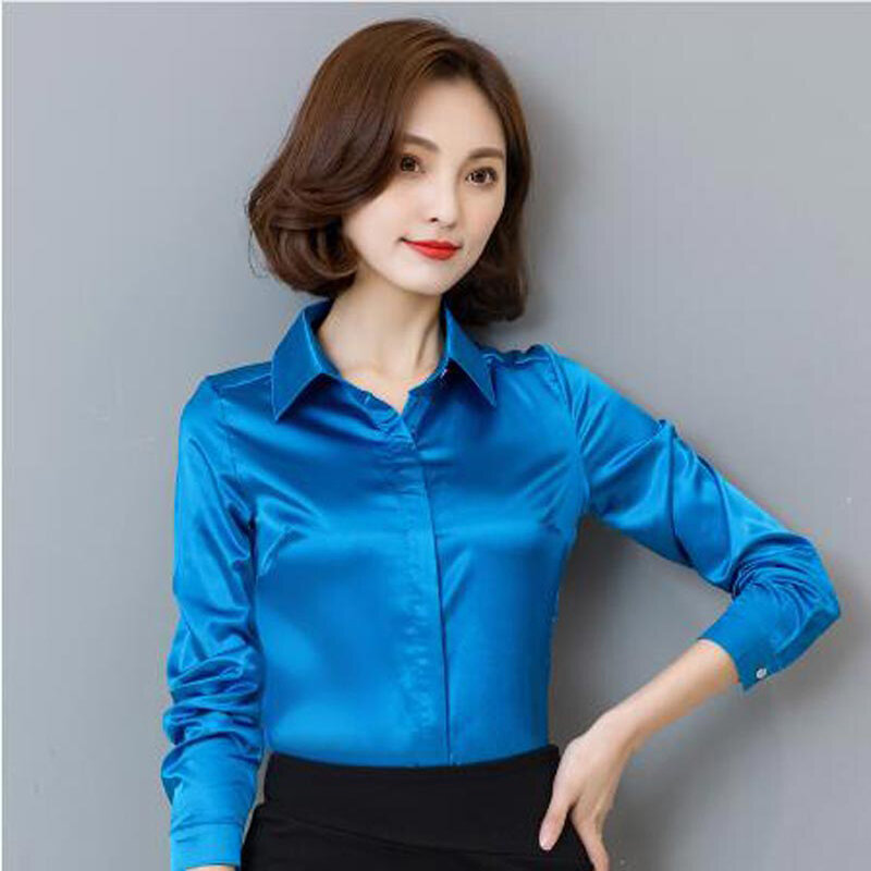2017 nueva llegada primavera y otoño blusa femenina de talla grande suelta casual de manga larga imitación seda delgada Oficina mujer camisa tops