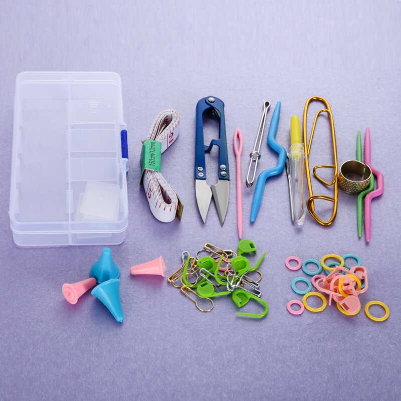 Kit de ferramentas de tricô diy, acessórios de tricô, conjunto de crochê, gancho, ponto, fornecido com caixa