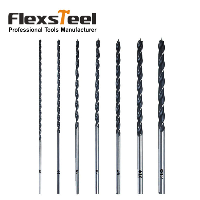 Flexsteel 7 pçs extra longo torção ferramentas furada brad ponto broca de madeira conjunto 12 "/300mm ferramenta perfuração para trabalhar madeira
