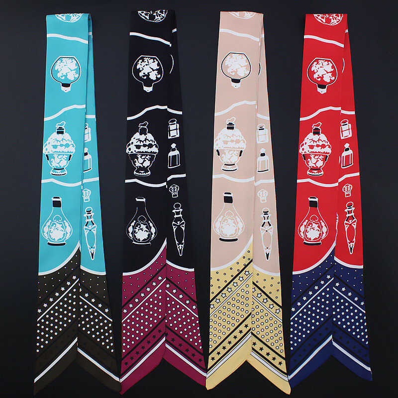 Petit foulard en soie multicolore imprimé à pois pour femmes, écharpe de tête à la mode, marque de luxe, petits foulards longs, cravate féminine, C82