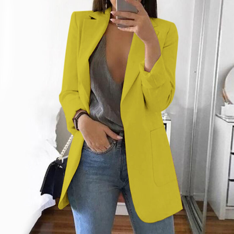 Wipalo Plus Size 2019 Women Elegant Slim Casual Solid Business Blazer Bodycon Long Blazers Jacket Ladies Spring Autumn Suit
