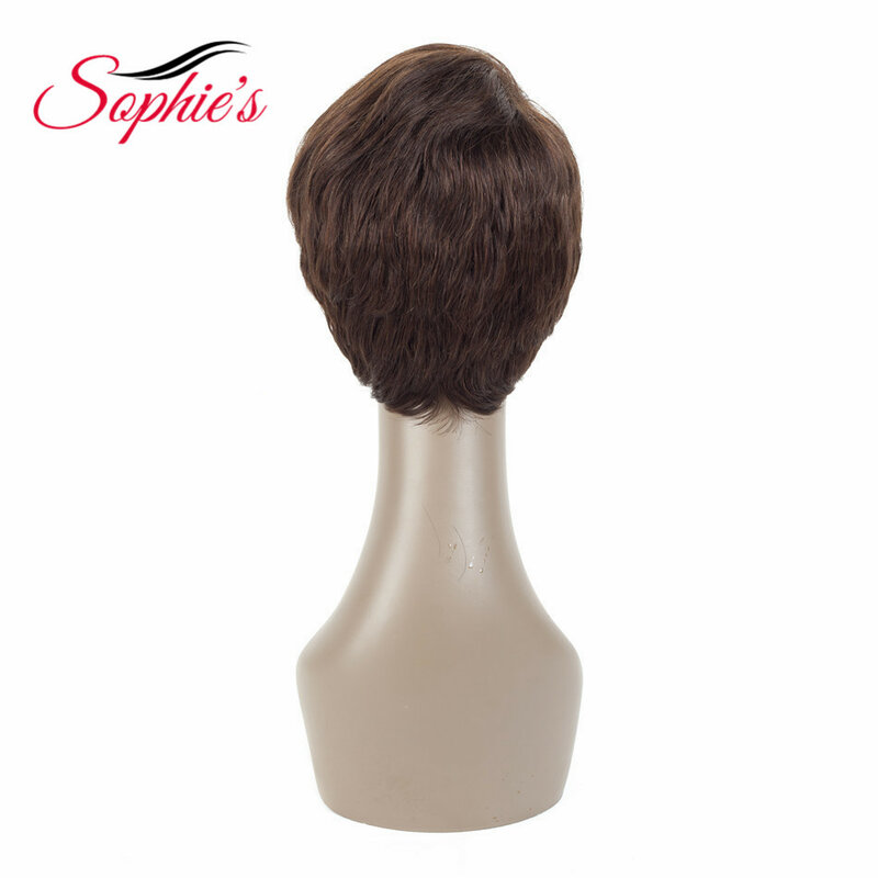 Sophie's-pelucas de cabello humano corto para mujer, pelo Natural ondulado de 4 ", negro Natural 100%, no Remy, hecho a máquina, H.VERA