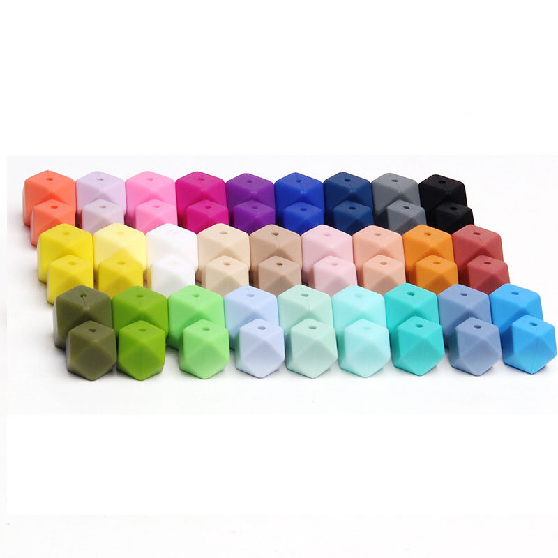 30PC Silicone Beads 14MM Safe Food Grade Hexagon Silicone Beads Color Optional Silicone Teether For Baby Silicona Collar