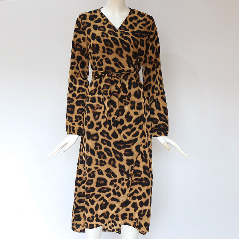 Zogaa leopard dress 2019 여성 쉬폰 롱 비치 드레스 루스 롱 슬리브 딥 v 넥 a 라인 섹시한 파티 드레스 vestidos de fiesta