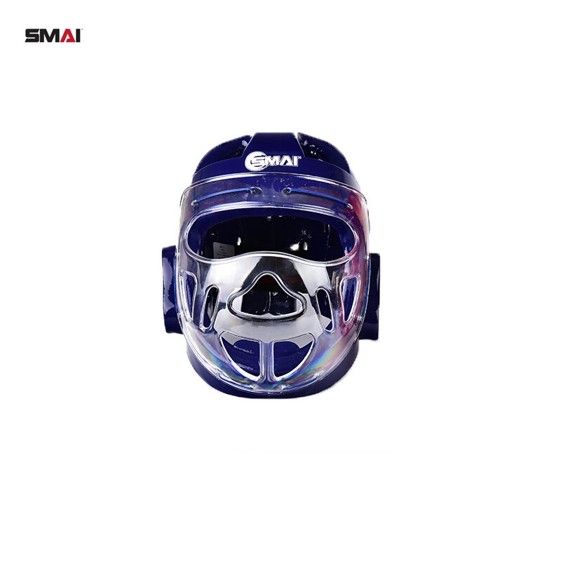 WKF Approved SMAI Kids Karate Head Guard With Mask Adult Children White Blue Red Head Mask Headgear Protection