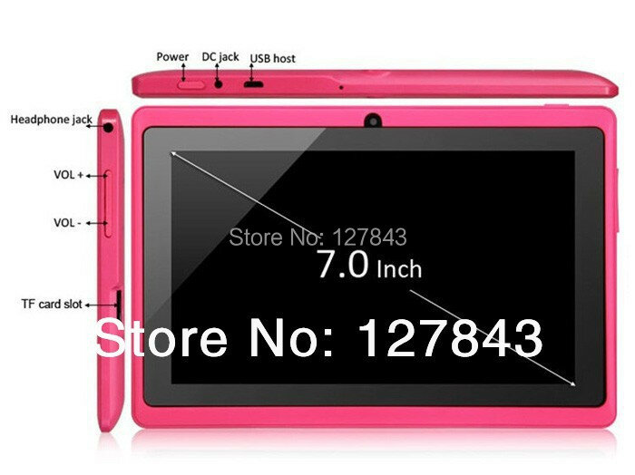 Tableta de 7 pulgadas Q88 allwinner quad Core A33, android 4,4, 2800mah, 512M, 8G, cámara Dual, 9 colores, 10 unids/lote, Envío Gratis por DHL
