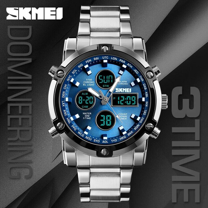 SKMEI sportowe zegarki męskie moda Casual męski zegarek cyfrowy 30M wodoodporny zegarek podwójny wyświetlacz kwarcowy zegarek relogio masculino