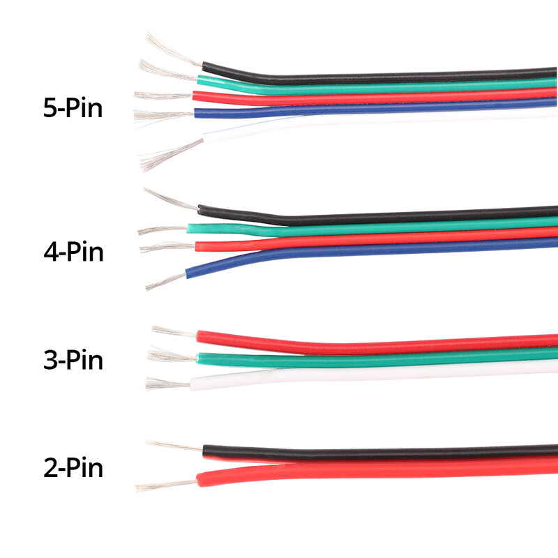Cable de extensión eléctrico, conector LED de 1m, 5m, 10m, 2 pines, 3 pines, 4 pines, 5 pines, 22AWG para tira LED de un solo color RGBW RGB