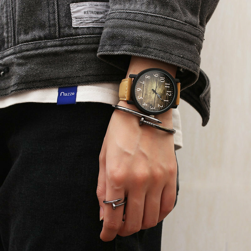 Fashion trend retro wooden star watch male Korean student creative personality casual big watch watch