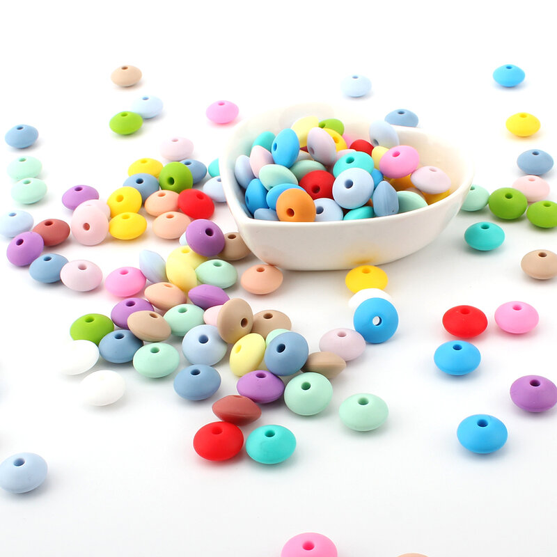 1000pcs Silicone Lentil Beads 12mm Spacer Bead Baby Teething Beads Chewable Teether Food Grade DIY Pacifier Chian Accessories
