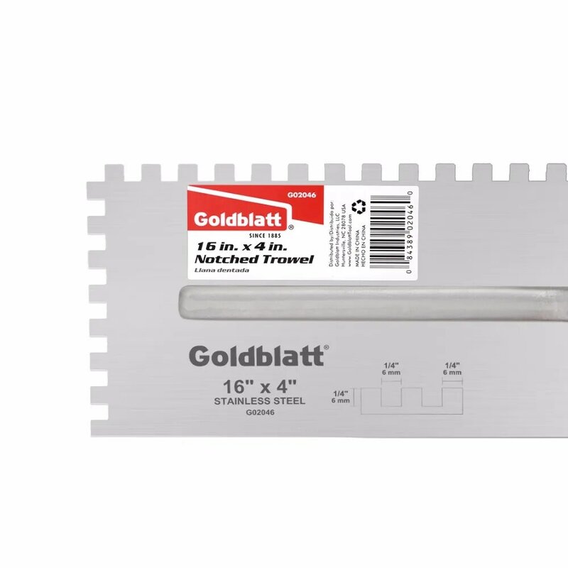 Goldblatt tynk kielnia 16X4 ze stali nierdzewnej ząbkowany kielnia 1/4X1/4X1/4 SQ