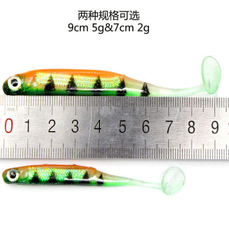 5 pieces / soft fishing bait 70mm 90mm 2g 5g T-tail fish fishing bait rainbow colored sequins swing autumn winter ice fishing ba