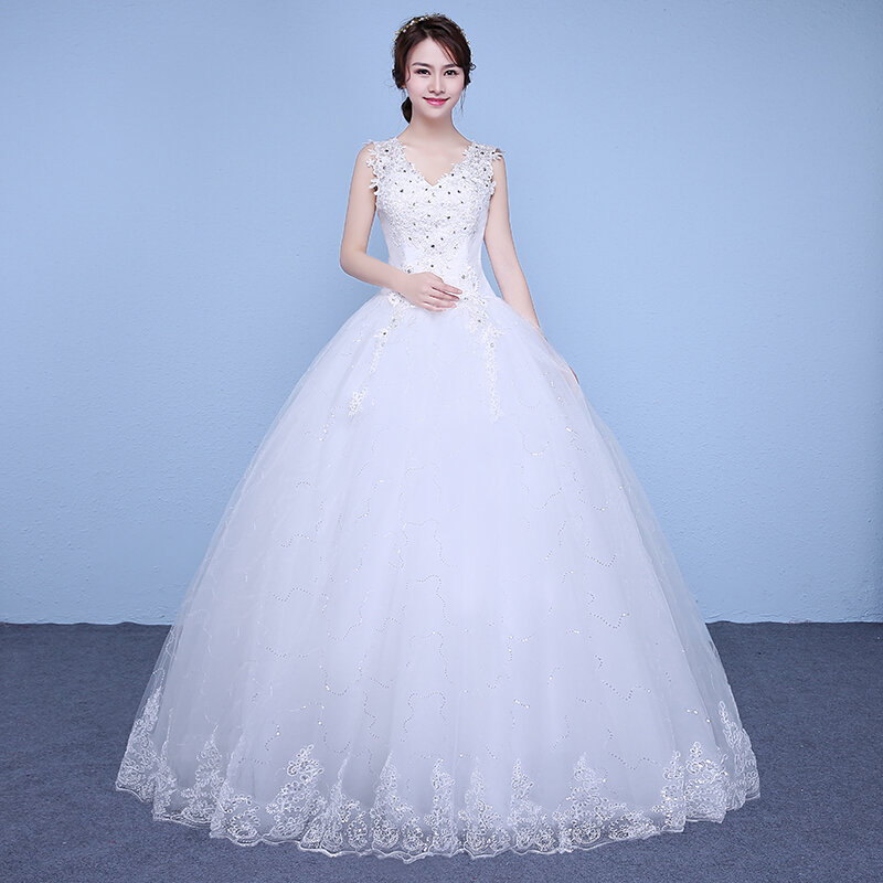 Женское свадебное платье до пола, белое кружевное платье с блестками и V-образным вырезом, на заказ, XN177