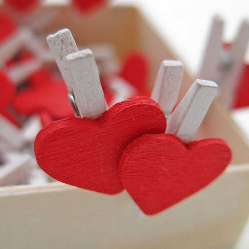 20 Pcs Colored Mini Love Heart Wooden Office Supplies Craft Memo Clips DIY Clothes Paper Photo Peg Decoration 3x0.7cm