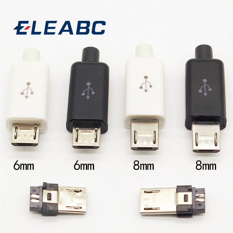 Connecteurs de prise mâle de type soudage, micro USB 5 broches, chargeur 5P, prise de charge arrière, 4 en 1, blanc, noir, 10 pièces