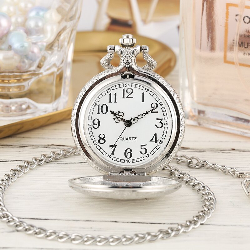 Luxo prata escudo coroa padrão relógio de bolso de quartzo moda colar pingente corrente jóias presente steampunk relógio para homem