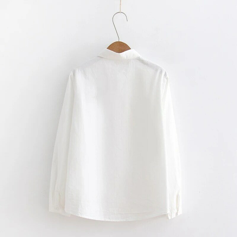 Mulheres Blusa Branca Camisa Feminina de Algodão Doce Verão Novo Gato Dos Desenhos Animados Bordado Camisas Mulheres Encabeça Roupas para Senhoras 2019