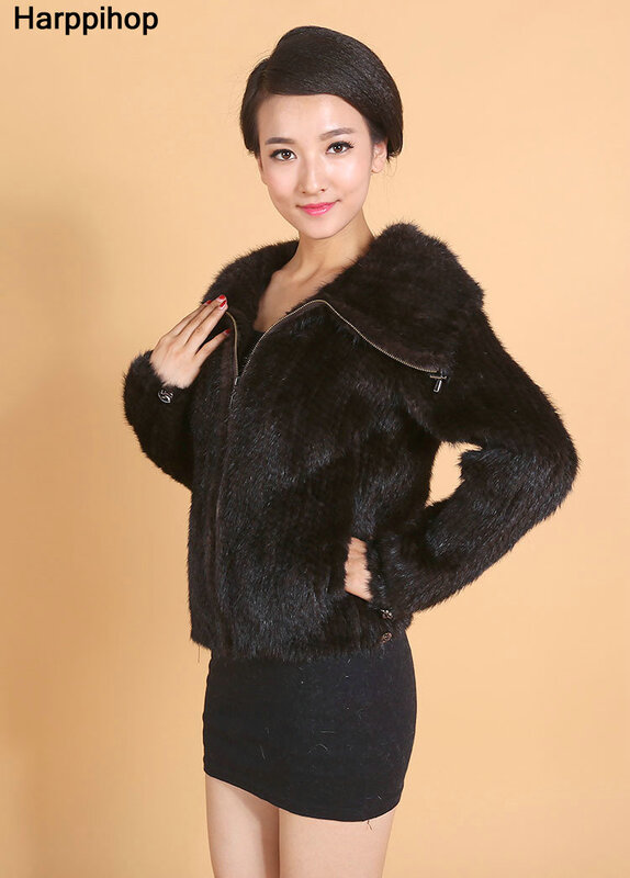 New female fur coat mink braided jacket high collar mink coat lapel jacket