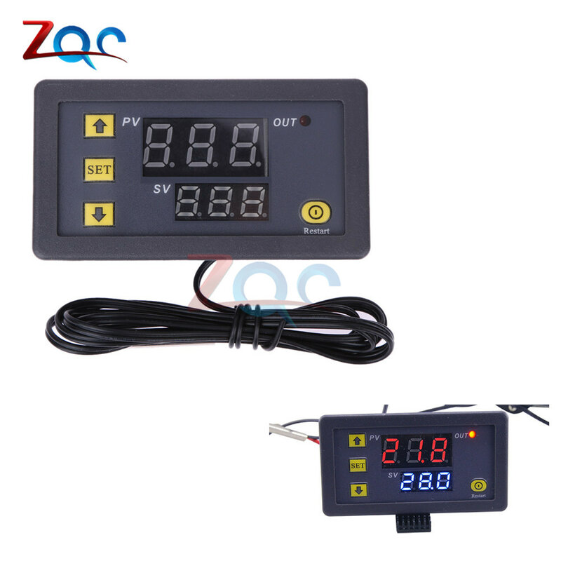 W3230 DC 12V Digital Thermostat Temperature Controller Red And Blue Display 20A -55-120 Degree Temperature Measurement Data Save