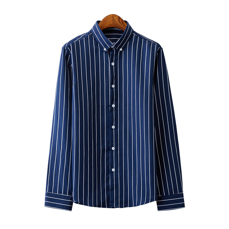 Camisa listrada clássica de manga comprida masculina, vestido de negócios masculino, outwear casual, plus size, M- 5XL, 2022