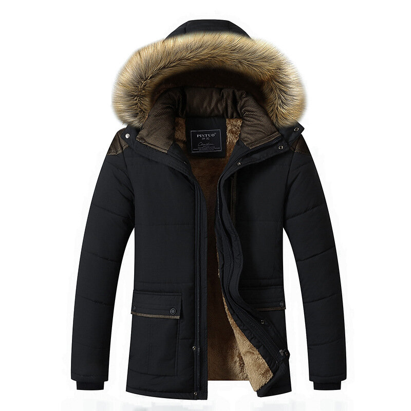 M-5XL gola de pele com capuz jaqueta de inverno dos homens 2023 nova moda quente forro lã homem jaqueta e casaco à prova vento masculino parkas casaco