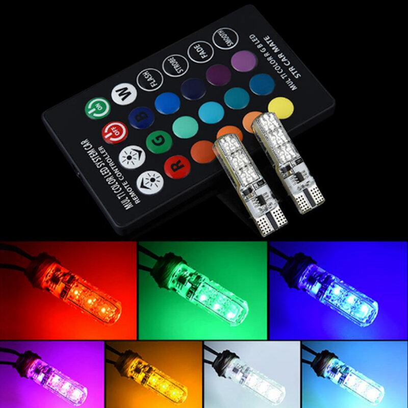 2-10 sets Car LED T10 W5W RGB Colorful Strobe LED Car Clearance Light Bulbs Reading Lamp with Remote Controller Silicone 6SMD