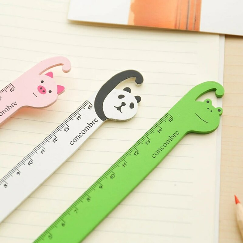 Cute Cartoon Wooden Straight Ruler Students Stationery Animals Shape 15cm Rulers Drawing Learning Supplies Panda Cat Frog