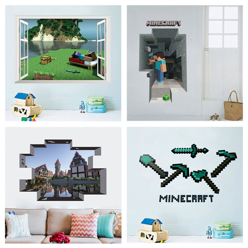 Minecraft Pegatinas de Pared Pegatina de juego popular 3D de dibujos animados para niños Habitación Decoración