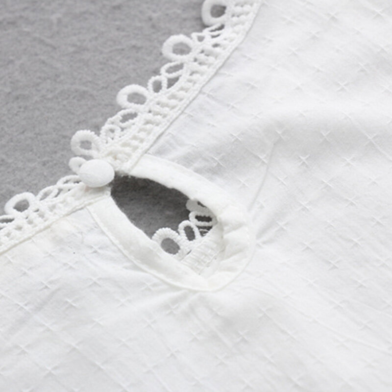 Mori-camisa informal de manga larga para mujer, con bordado Blusa de algodón, color blanco liso, para primavera y verano, U185