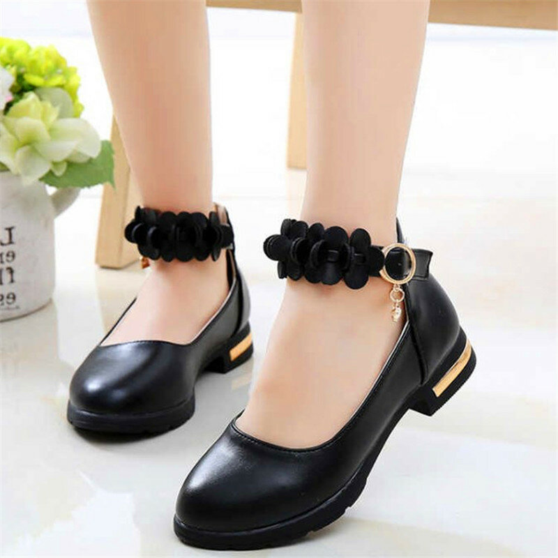 MXHY Kids Wedding Shoes Princess Girl School Party Shoes 2019 Spring Autumn Korean PU Leather Fashion Heels Girls Flowers Shoes