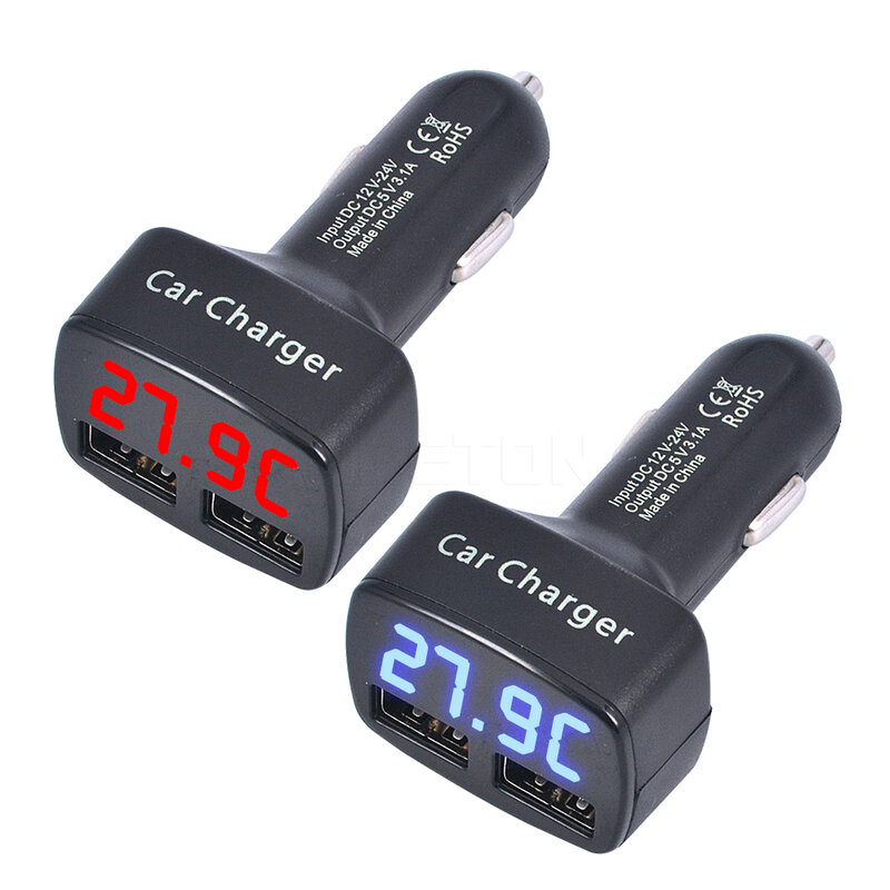 High Quality Dual USB 4 In 1 Car Charger  DC 5V 3.1A With Voltage/temperature/Current Meter Tester Adapter Digital Display