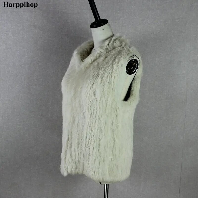 Женский вязаный жилет из натурального кроличьего меха, однотонный женский модный теплый пуловер