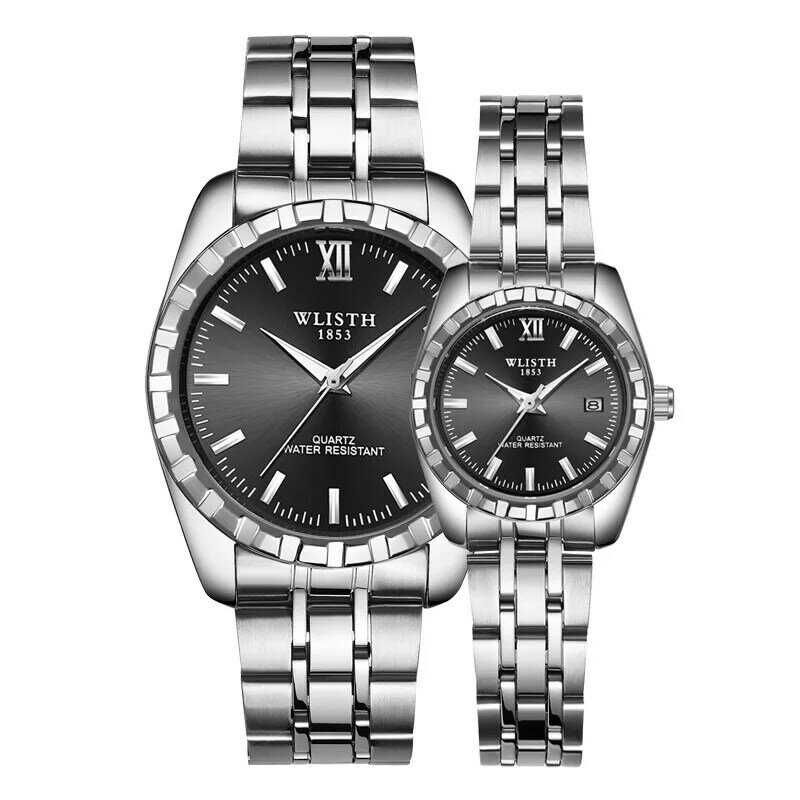 WLISTH-Reloj de pulsera de acero inoxidable para hombre y mujer, cronógrafo dorado de alta calidad, resistente al agua, con calendario y fecha