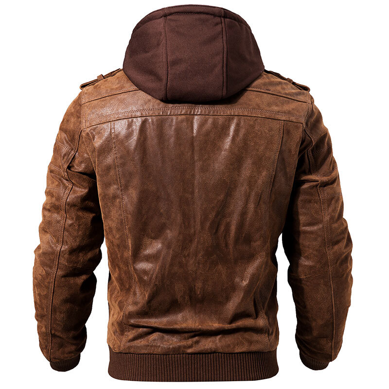 Veste de moto en cuir véritable pour hommes capuche amovible manteau d'hiver pour hommes vestes en cuir véritable chaud