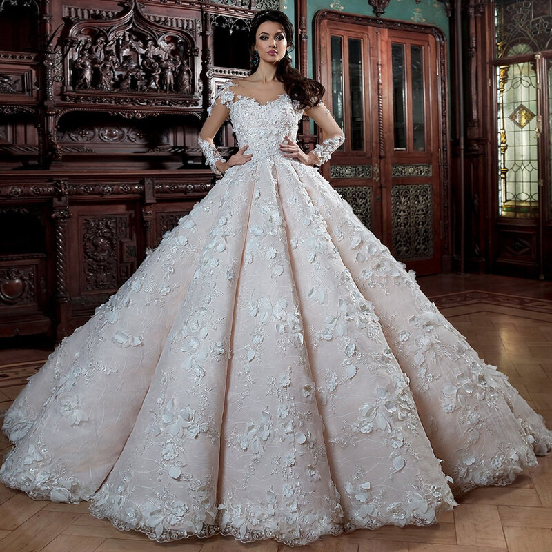 Liyuke vestido de baile de luxo com decote completo, vestido de casamento com saia barril elegante, princesa