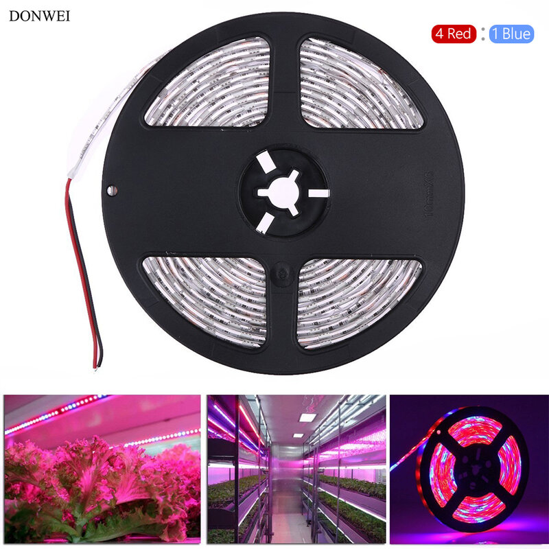 DONWEI-Tira de luz LED resistente al agua para cultivo de plantas, 1M, 3M, 5M, 5050 SMD, 4 luces LED flexibles rojas: 1 azules