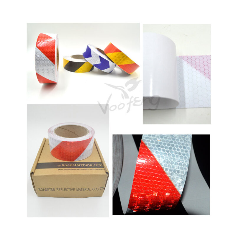 Roadstar 5cmx3m Shining Reflective Sticker Self-Adhesive Warning Tape with Red White Color Twill Printing for Car
