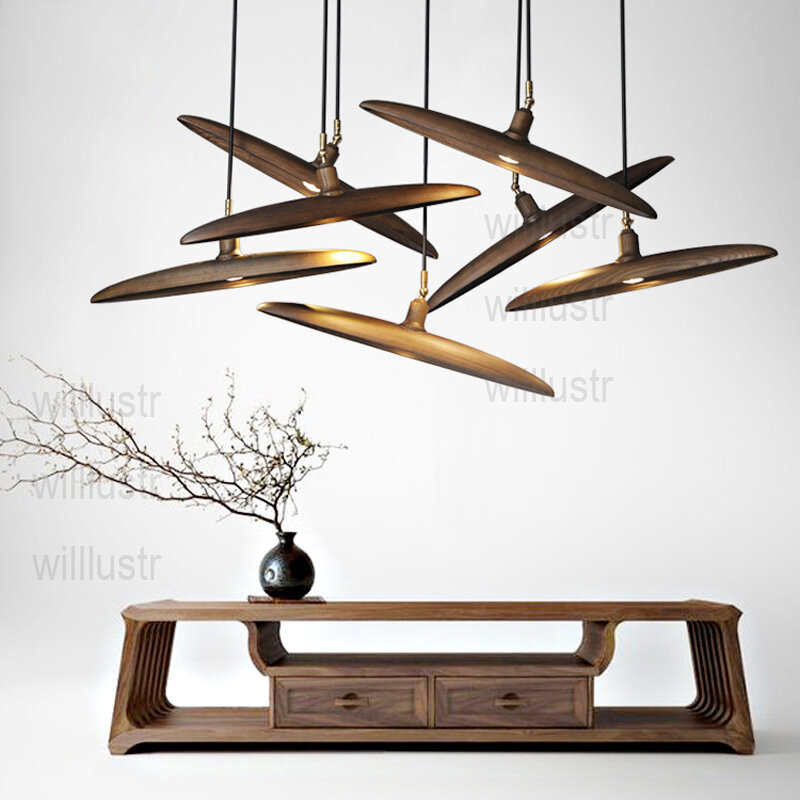 Willlustr-luz pendente de madeira, luminária de suspensão com design minimalista, para sala de jantar, restaurante, hotel e madeira