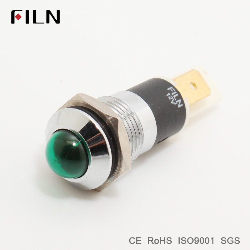 FILN FL1M-14SJ-1-Luz led de señal piloto, lámpara indicadora de Metal de 12V, 24V, 220v, color rojo, azul, verde y blanco, 14mm