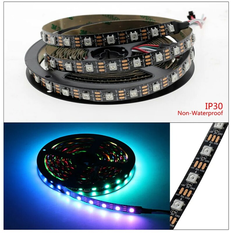 5Mete แอดเดรสพิกเซลสมาร์ท LED Strip Built-In IC WS2812B 30/60/144 LEDs DC5V กันน้ำ RGB LED Strip Light IP30 IP65