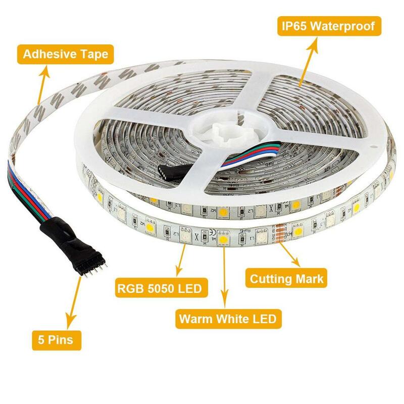 Bande lumineuse LED SMD 300, 5m, 60 diodes/M, 5050 diodes, couleur mixte, RGBW RGB + (blanc chaud/froid), RGBWW RGBCW, 5 broches, DC12V IP30/IP65/IP67
