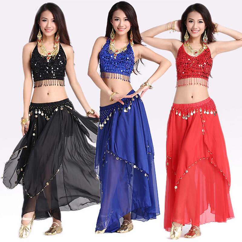 ผู้หญิง Belly Dacing เสื้อผ้า 5 ดอกไม้ + ทองเหรียญกระโปรง 2pcs Belly Dance ชุดสำหรับเลดี้ Belly Dance เสื้อผ้า