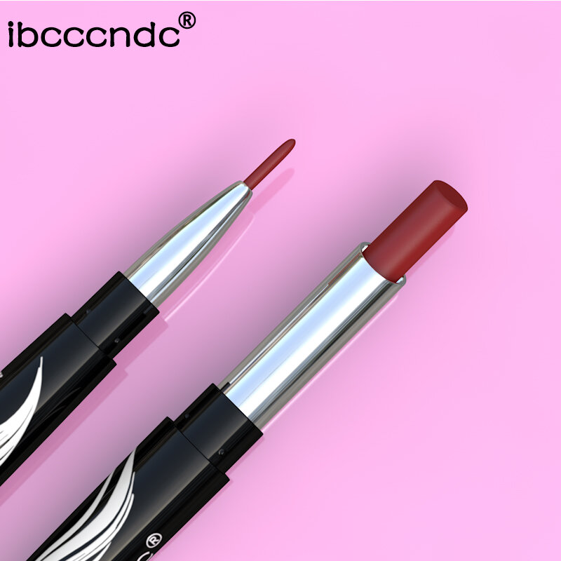 10色マット口紅wateproofダブルエンド長期的な口紅ブランドリップ化粧品ヌードダーク赤唇ライナー鉛筆