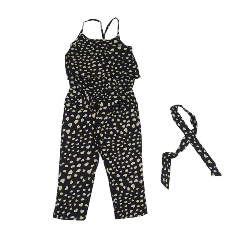 New Fashion Kids Baby Girls Summer Heart Pattern Jumpsuit Romper Trousers With Belt Outfits L07