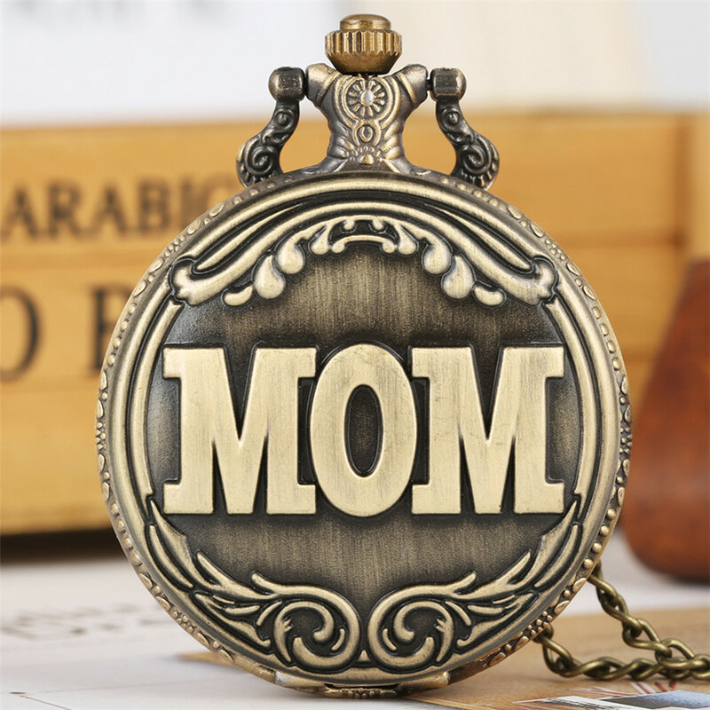 MOM Display-reloj de bolsillo de cuarzo, accesorio de bronce cazador completo, joyería antigua Retro, regalos para la madre, el mejor regalo de cumpleaños